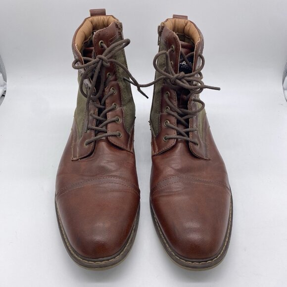 Steve Madden Bunsin Boots Mens 13 Combat Lace Up Faux Leather Canvas Cap Toe main image 4